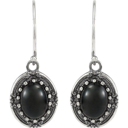 Sterling Silver Natural Black Onyx Vintage-Inspired Earrings