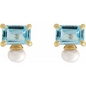 14K Yellow Natural Sky Blue Topaz & Cultured White Freshwater Pearl Earrings