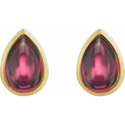 14K Yellow Natural Rhodolite Garnet Cabochon Earrings