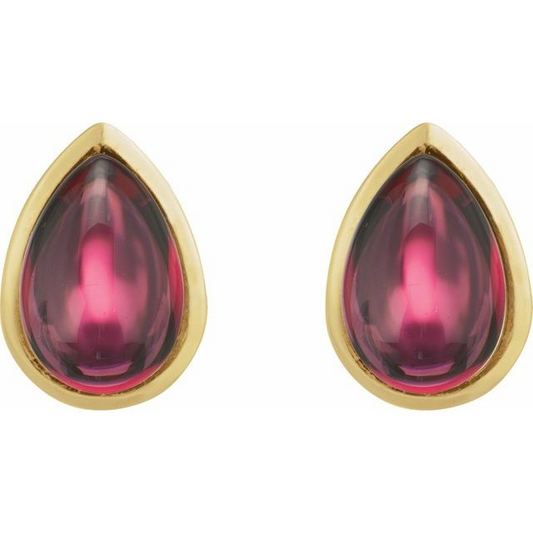 14K Yellow Natural Rhodolite Garnet Cabochon Earrings