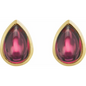 14K Yellow Natural Rhodolite Garnet Cabochon Earrings
