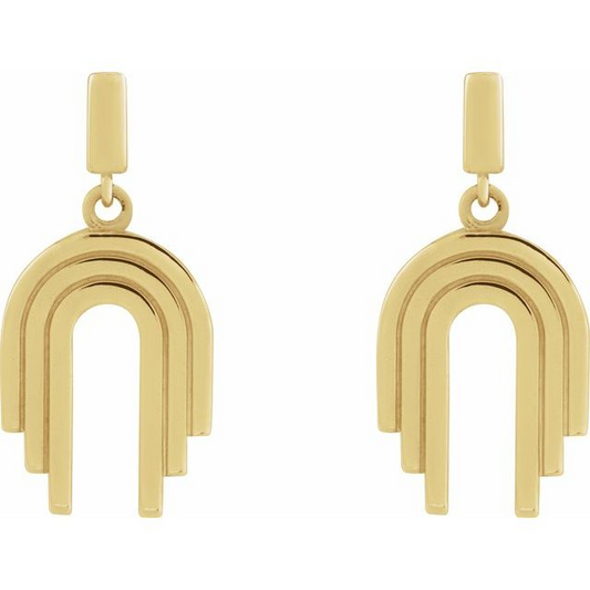 14K Yellow Geometric Arch Dangle Earrings