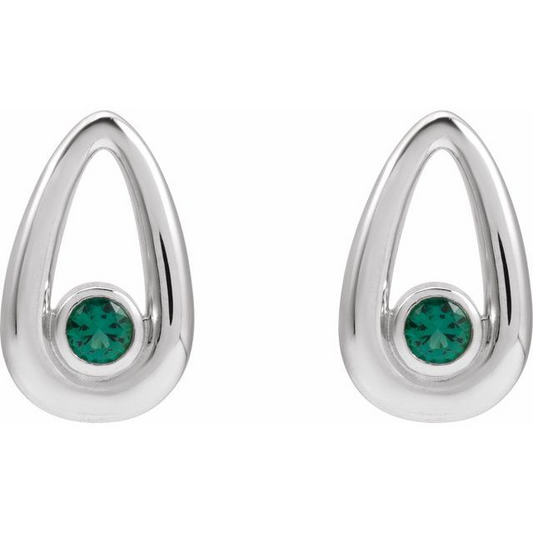 14K White Lab-Grown Emerald Geometric Earrings
