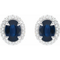 14K White Natural Blue Sapphire & 1/2 CTW Natural Diamond Double Halo-Style Earrings