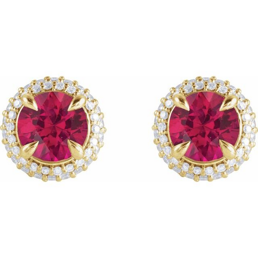 14K Yellow Lab-Grown Ruby & 1/2 CTW Lab-Grown Diamond Halo-Style Earrings
