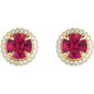 14K Yellow Lab-Grown Ruby & 1/2 CTW Lab-Grown Diamond Halo-Style Earrings