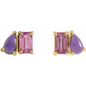 14K Yellow Natural Pink Tourmaline & Natural Amethyst Two-Stone Stud Earrings