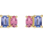 14K Yellow Natural Tanzanite & Natural Pink Tourmaline Two-Stone Stud Earrings