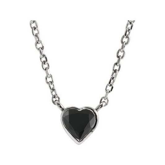 14K White Natural Black Onyx Bezel-Set 16-18" Necklace