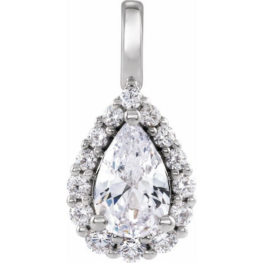 14K White 1 1/2 CTW Lab-Grown Diamond Halo-Style Pendant