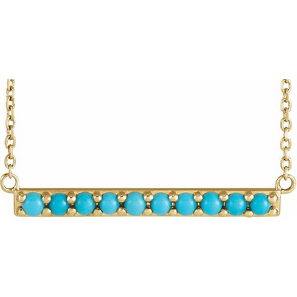 14K Yellow Cabochon Natural Turquoise Bar 18" Necklace