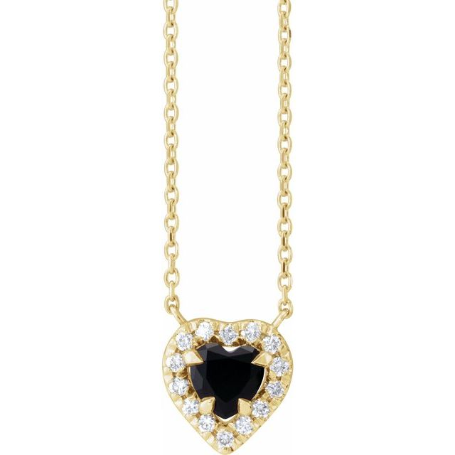 14K Yellow Natural Black Onyx & 1/8 CTW Natural Diamond French-Set Halo-Style 16" Necklace