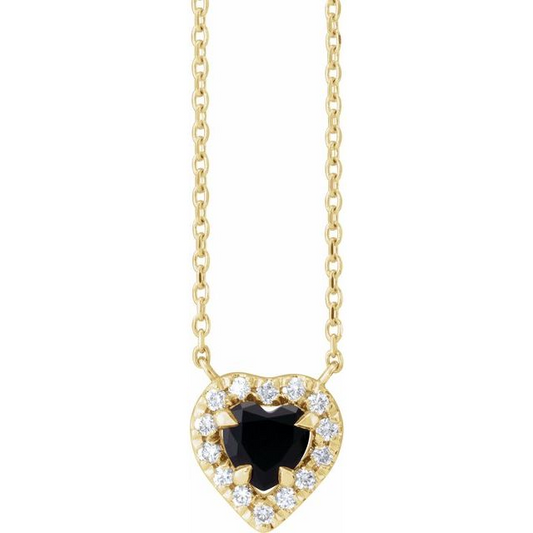 14K Yellow Natural Black Onyx & 1/8 CTW Natural Diamond French-Set Halo-Style 16" Necklace