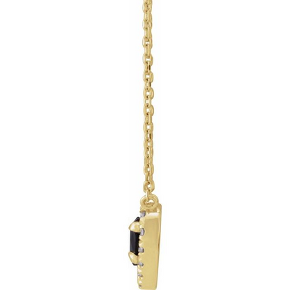 14K Yellow Natural Black Onyx & 1/8 CTW Natural Diamond French-Set Halo-Style 16" Necklace