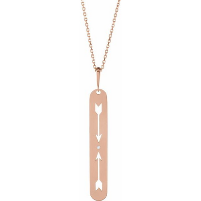 14K Rose .0025 CT Natural Diamond Arrow Bar 16-18" Necklace