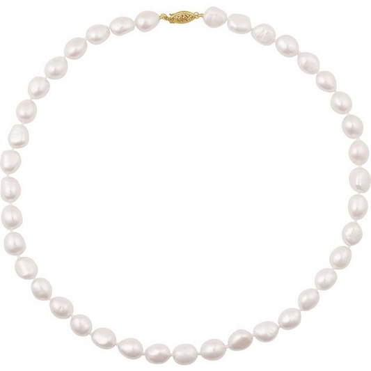 14K Yellow Cultured White Freshwater Pearl 18" Necklace