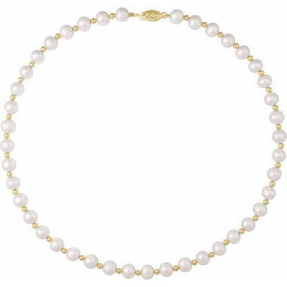 14K Yellow Cultured White Freshwater Pearl 18" Necklace
