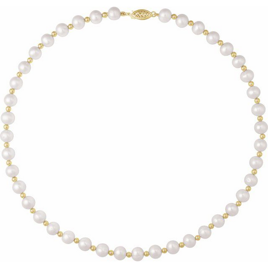 14K Yellow Cultured White Freshwater Pearl 18" Necklace