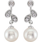 14K White Cultured White Freshwater Pearl & 1/6 CTW Natural Diamond Earrings