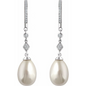 14K White Cultured White Freshwater Pearl & 1/6 CTW Natural Diamond Earrings