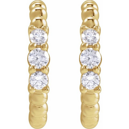 14K Yellow 3/8 CTW Natural Diamond Beaded 19.3 mm Hoop Earrings