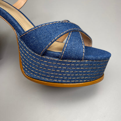 SCHUTZ Keefa Casual Denim Women's 4" Heeled Sandal Platform Blue Sz 8B (New)
