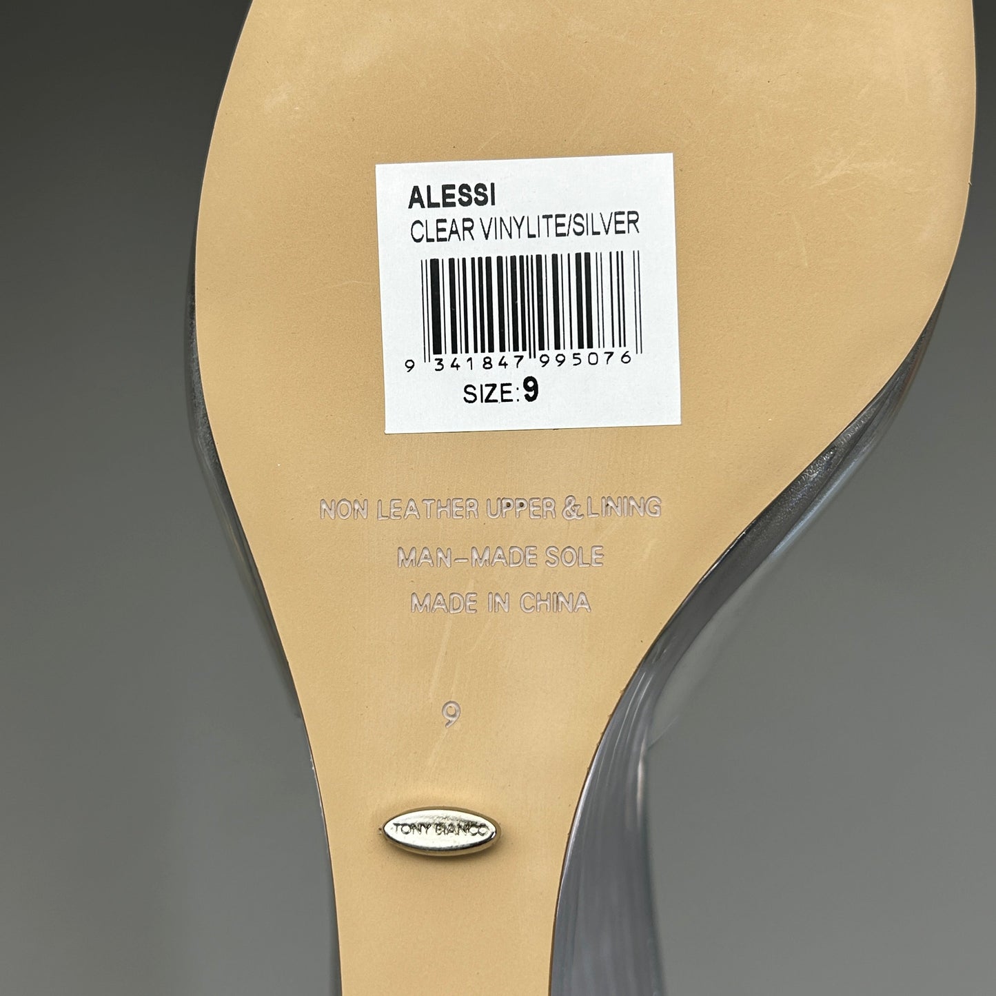 TONY BIANCO Alessi Clear Vinylite/Silver Wedges Women's Heels Sz 9 (New)