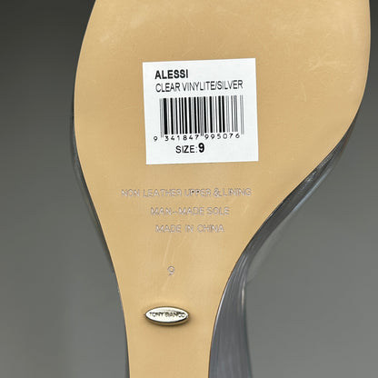TONY BIANCO Alessi Clear Vinylite/Silver Wedges Women's Heels Sz 9 (New)