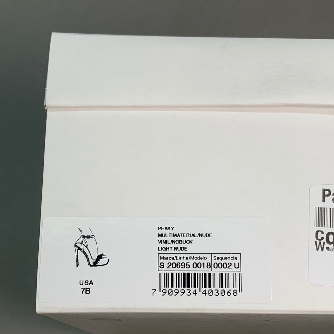 SCHUTZ Peaky Nubuck & Vinyl Multimaterial Women's Sandal Heel Light Nude Sz 7B (New)