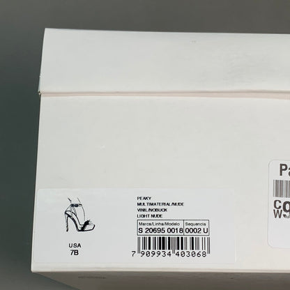 SCHUTZ Peaky Nubuck & Vinyl Multimaterial Women's Sandal Heel Light Nude Sz 7B (New)