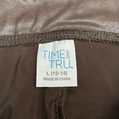 TIME AND TRU Women's Faux Leather Leggings Sz L 12-14 Brown (New)