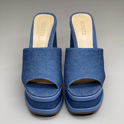 SCHUTZ Dalle Denim Women's Wedge Sandal Blue Platform Shoe Sz 8B (New)