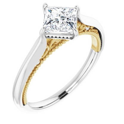 14K White & Yellow 5.5 mm Square .02 CTW Natural Diamond Semi-Set Engagement Ring