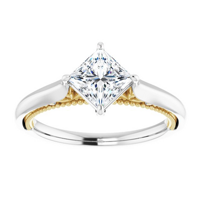 14K White & Yellow 5.5 mm Square .02 CTW Natural Diamond Semi-Set Engagement Ring