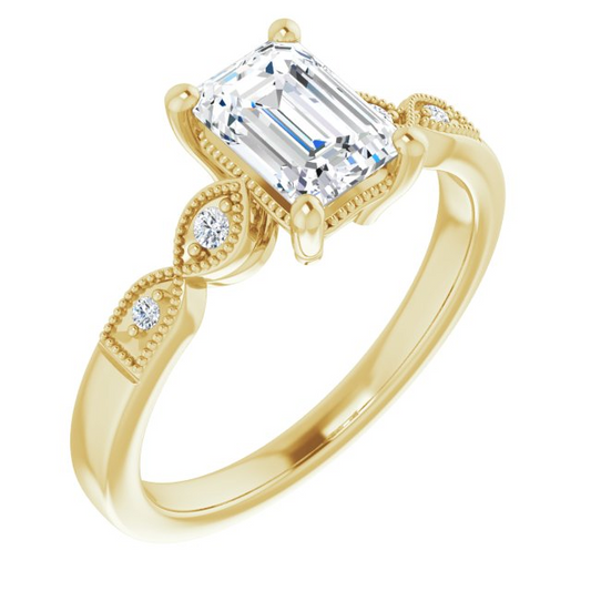 14K Yellow 7x5 mm Emerald 0.04 CTW Natural Diamond Semi-Set Engagement Ring