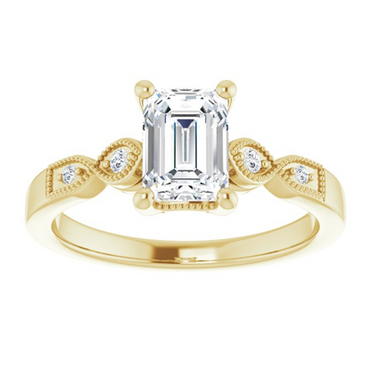 14K Yellow 7x5 mm Emerald 0.04 CTW Natural Diamond Semi-Set Engagement Ring