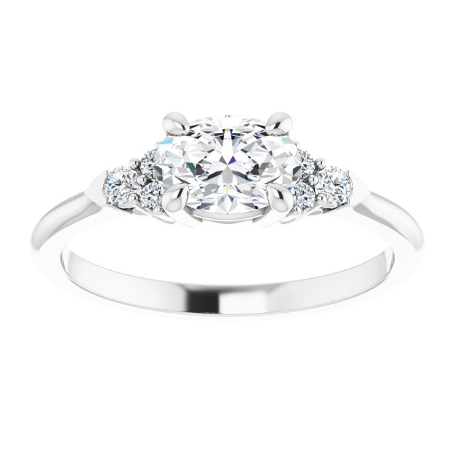 14K White 7x5 mm Oval 1/8 CTW Natural Diamond Semi-Set Engagement Ring