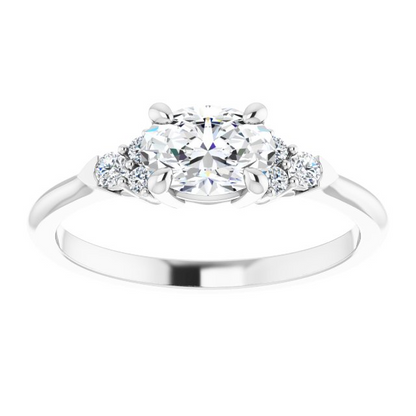 14K White 7x5 mm Oval 1/8 CTW Natural Diamond Semi-Set Engagement Ring