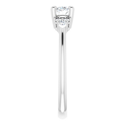 14K White 7x5 mm Oval 1/8 CTW Natural Diamond Semi-Set Engagement Ring