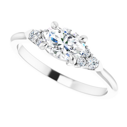 14K White 7x5 mm Oval 1/8 CTW Natural Diamond Semi-Set Engagement Ring