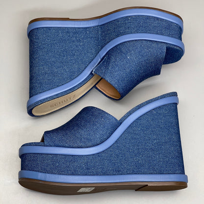 SCHUTZ Dalle Denim Women's Wedge Sandal Blue Platform Shoe Sz 10.5B (New)