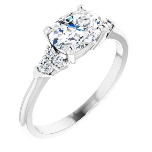 14K White 7x5 mm Oval 1/8 CTW Natural Diamond Semi-Set Engagement Ring