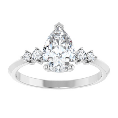 14K White 9x6 mm Pear 1/10 CTW Natural Diamond Semi-Set Engagement Ring