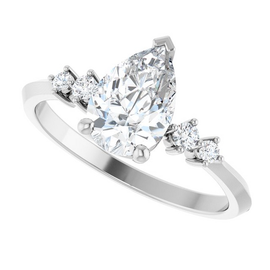 14K White 9x6 mm Pear 1/10 CTW Natural Diamond Semi-Set Engagement Ring