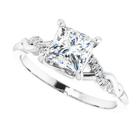 14K White 5.5x5.5 mm Square .04 CTW Natural Diamond Semi-Set Engagement Ring