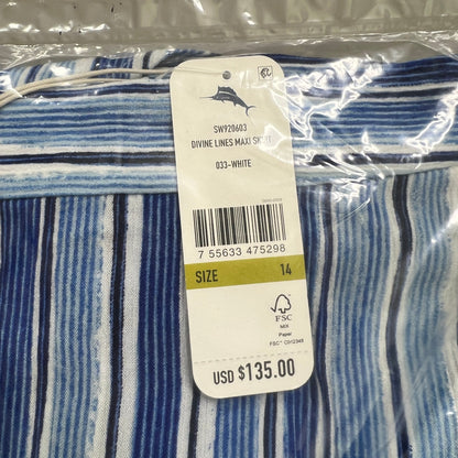 TOMMY BAHAMA Women's Divine Lines Maxi Skirt White Blue Boho Stripe Size 14 (New)