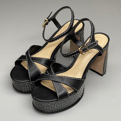 SCHUTZ Keefa Casual Women's Leather Sandal Black Platform 4" Heel Shoes Sz 9B (New)