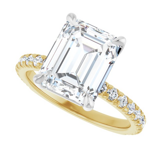14K Yellow/White 10 x 8 mm Emerald 1/2 CTW Natural Diamond Semi-Set Engagement Ring