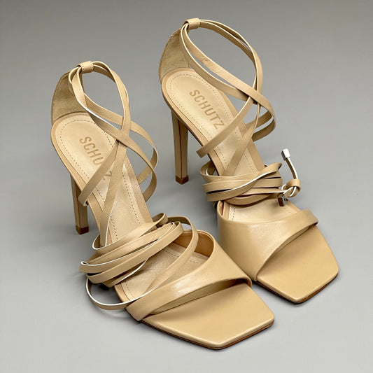 SCHUTZ Bryce Ankle Tie Women's Leather High Heel Sandal Light Nude Sz 10B (New)