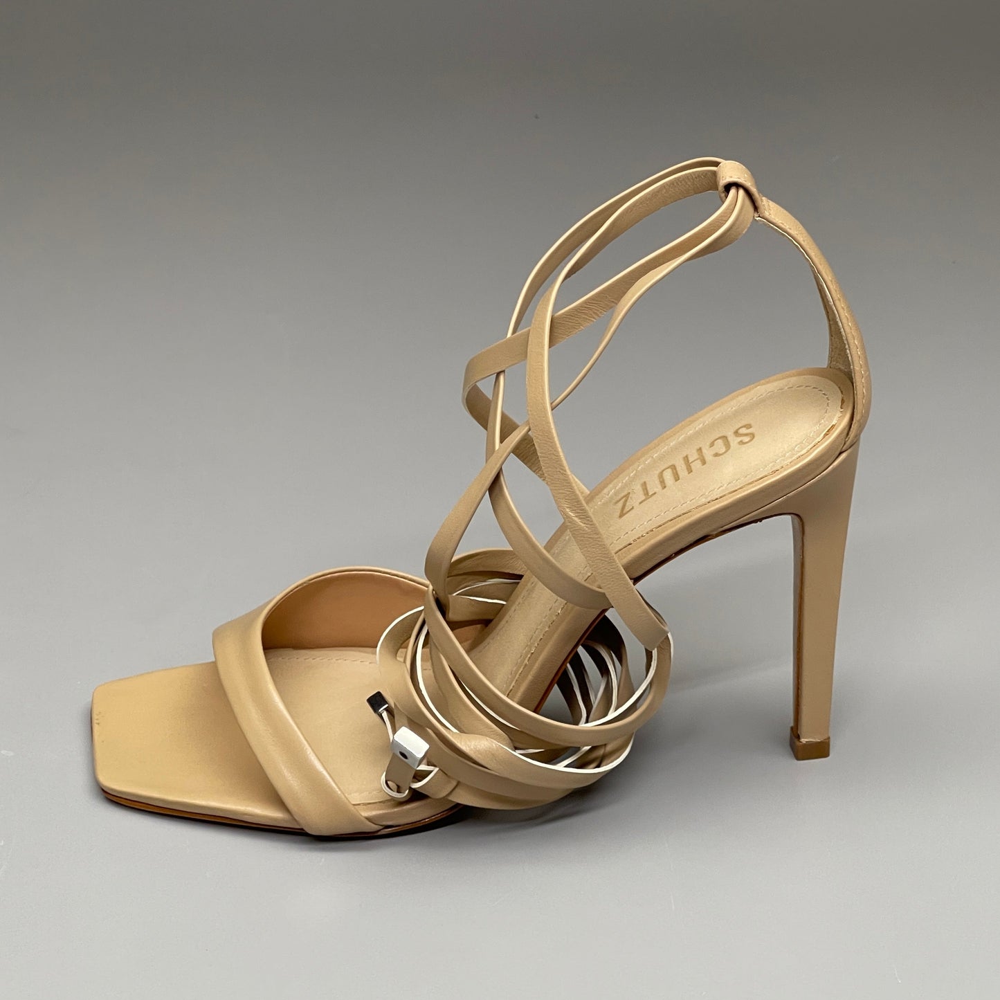 SCHUTZ Bryce Ankle Tie Women's Leather High Heel Sandal Light Nude Sz 8.5B (New)